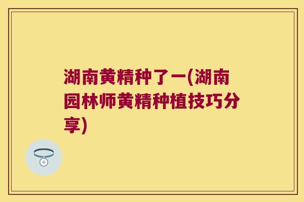 湖南黄精种了一(湖南园林师黄精种植技巧分享) 湖南黄精种了一(湖南园林师黄精种植技巧分享)