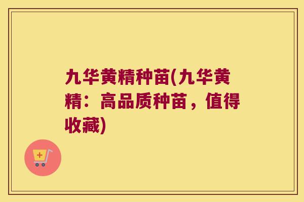 九华黄精种苗(九华黄精：高品质种苗，值得收藏)