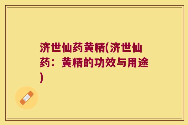 济世仙药黄精(济世仙药:黄精的功效与用途) 济世仙药黄精(济世仙药:黄精的功效与用途)