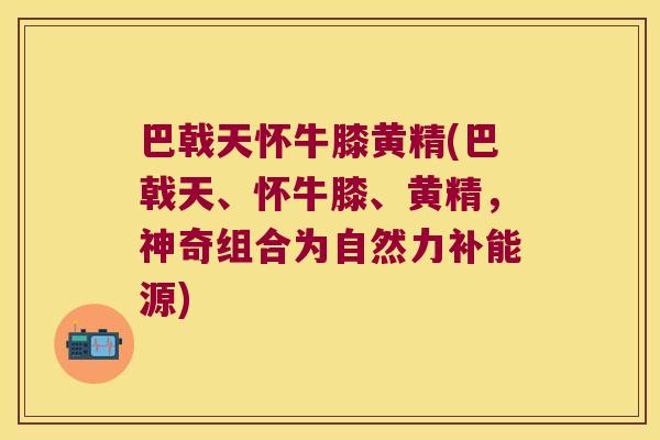 巴戟天怀牛膝黄精(巴戟天、怀牛膝、黄精,神奇组合为自然力补能源) 巴戟天怀牛膝黄精(巴戟天、怀牛膝、黄精,神奇组合为自然力补能源)