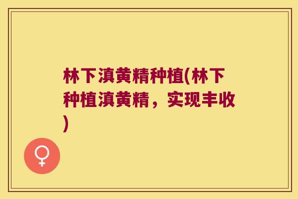 林下滇黄精种植(林下种植滇黄精，实现丰收)