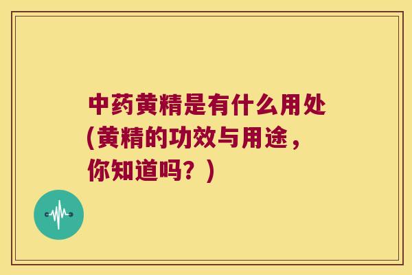 黄精是有什么用处(黄精的功效与用途，你知道吗？)