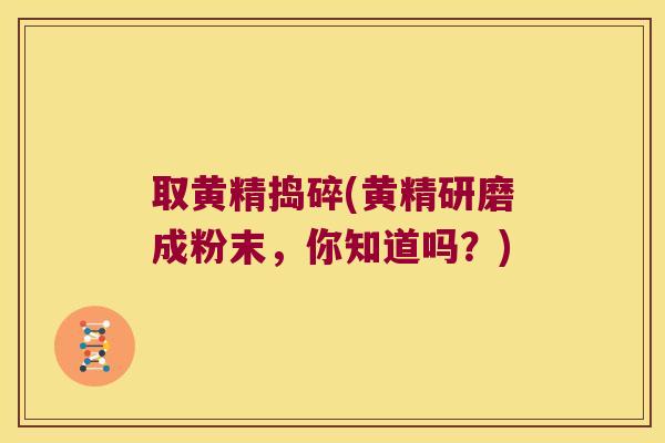 取黄精捣碎(黄精研磨成粉末,你知道吗?) 取黄精捣碎(黄精研磨成粉末,你知道吗?)