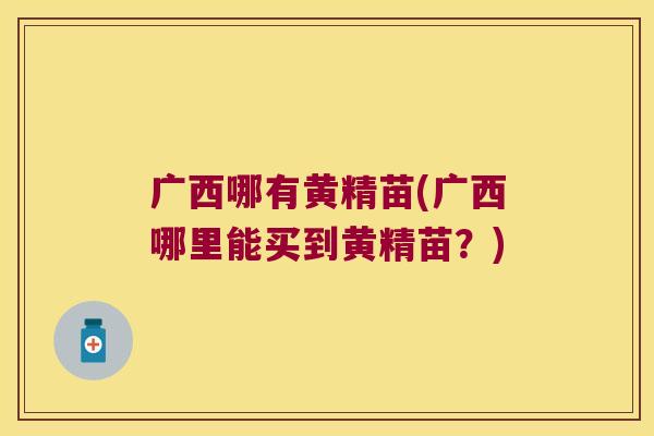 广西哪有黄精苗(广西哪里能买到黄精苗？)