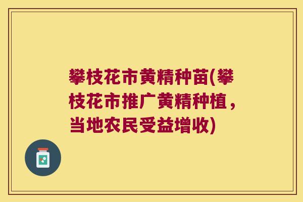 攀枝花市黄精种苗(攀枝花市推广黄精种植，当地农民受益增收)