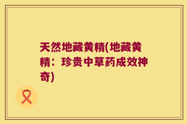 天然地藏黄精(地藏黄精:珍贵中草药成效神奇) 天然地藏黄精(地藏黄精:珍贵中草药成效神奇)