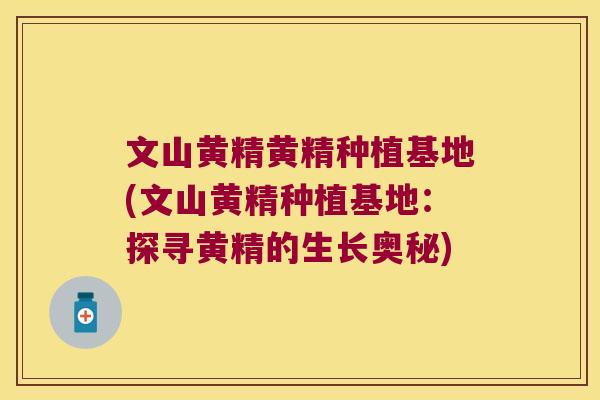 文山黄精黄精种植基地(文山黄精种植基地：探寻黄精的生长奥秘)
