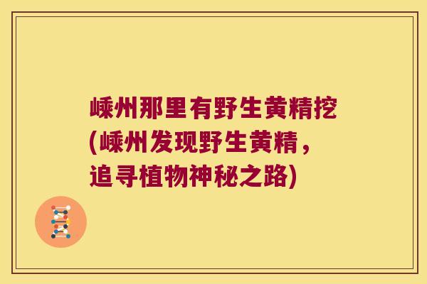 嵊州那里有野生黄精挖(嵊州发现野生黄精，追寻植物神秘之路)