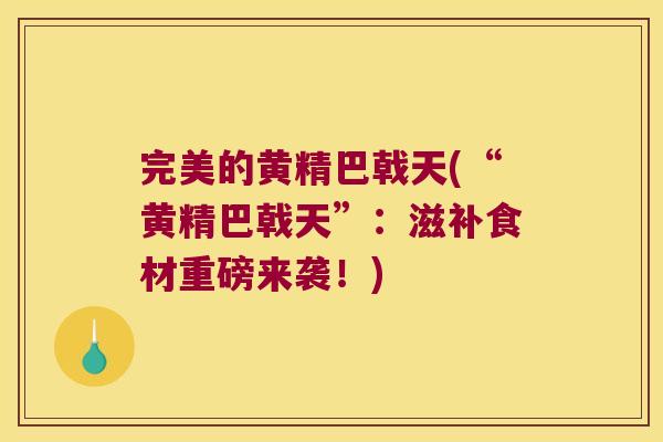 完美的黄精巴戟天(“黄精巴戟天”：滋补食材重磅来袭！)