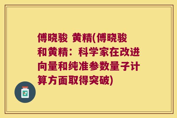 傅晓骏 黄精(傅晓骏和黄精：科学家在改进向量和纯准参数量子计算方面取得突破)
