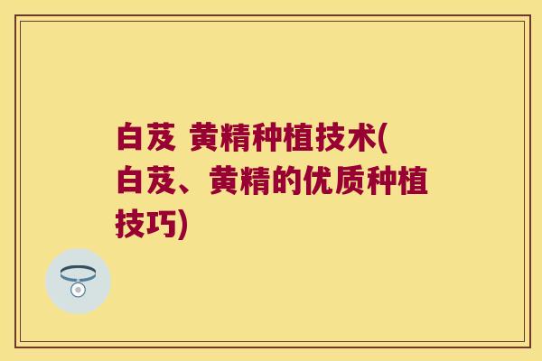 白芨 黄精种植技术(白芨、黄精的优质种植技巧)