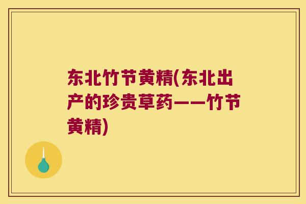 东北竹节黄精(东北出产的珍贵草药——竹节黄精) 东北竹节黄精(东北出产的珍贵草药——竹节黄精)
