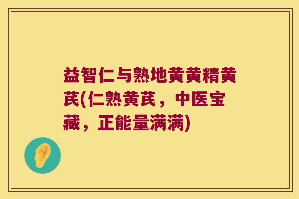 益智仁与熟地黄黄精黄芪(仁熟黄芪，中医宝藏，正能量满满)