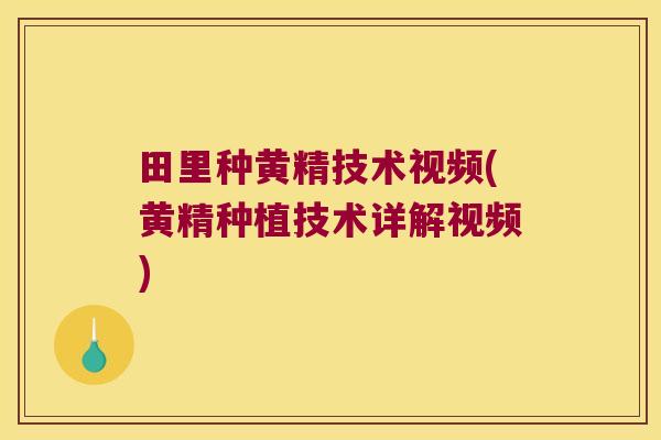 田里种黄精技术视频(黄精种植技术详解视频) 田里种黄精技术视频(黄精种植技术详解视频)