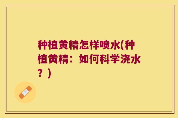 种植黄精怎样喷水(种植黄精：如何科学浇水？)