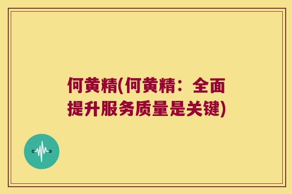 何黄精(何黄精：全面提升服务质量是关键)