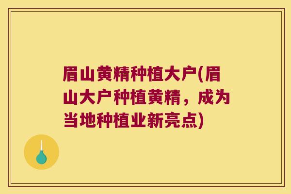 眉山黄精种植大户(眉山大户种植黄精,成为当地种植业新亮点) 眉山黄精种植大户(眉山大户种植黄精,成为当地种植业新亮点)
