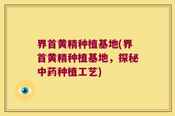 界首黄精种植基地(界首黄精种植基地，探秘种植工艺)
