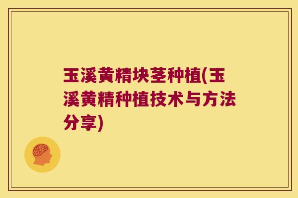 玉溪黄精块茎种植(玉溪黄精种植技术与方法分享)
