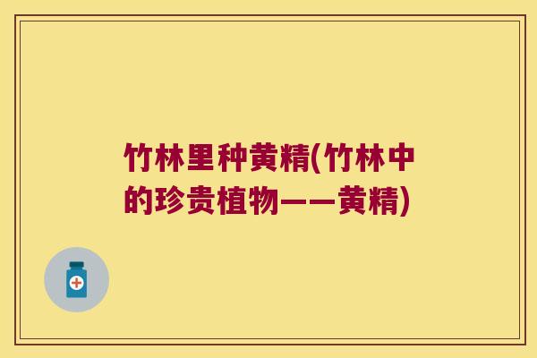 竹林里种黄精(竹林中的珍贵植物——黄精)