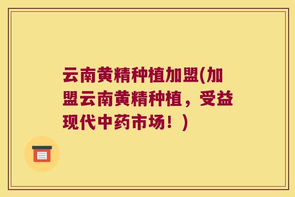 云南黄精种植加盟(加盟云南黄精种植，受益现代市场！)