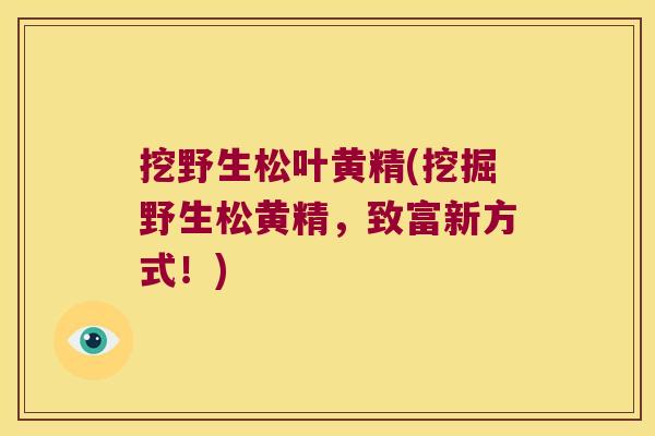 挖野生松叶黄精(挖掘野生松黄精，致富新方式！)