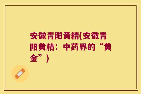 安徽青阳黄精(安徽青阳黄精：界的“黄金”)