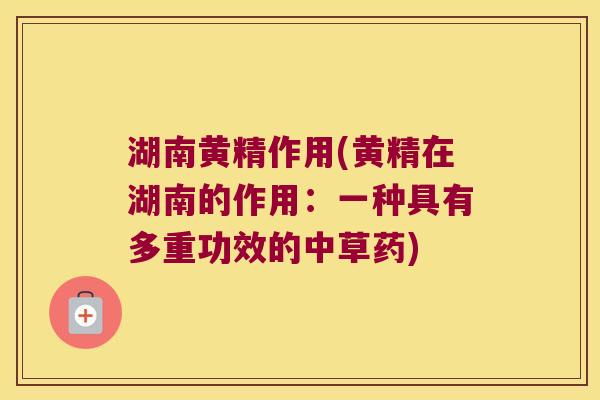 湖南黄精作用(黄精在湖南的作用:一种具有多重功效的中草药) 湖南黄精作用(黄精在湖南的作用:一种具有多重功效的中草药)