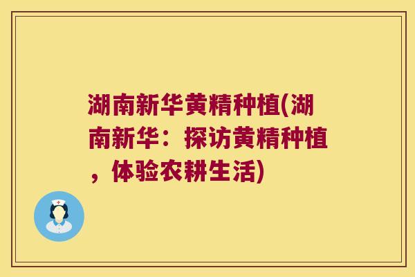 湖南新华黄精种植(湖南新华：探访黄精种植，体验农耕生活)