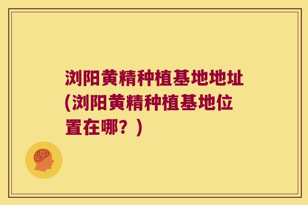 浏阳黄精种植基地地址(浏阳黄精种植基地位置在哪？)