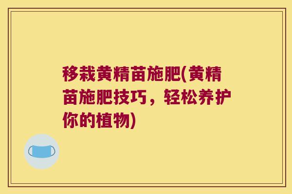 移栽黄精苗施肥(黄精苗施肥技巧，轻松养护你的植物)