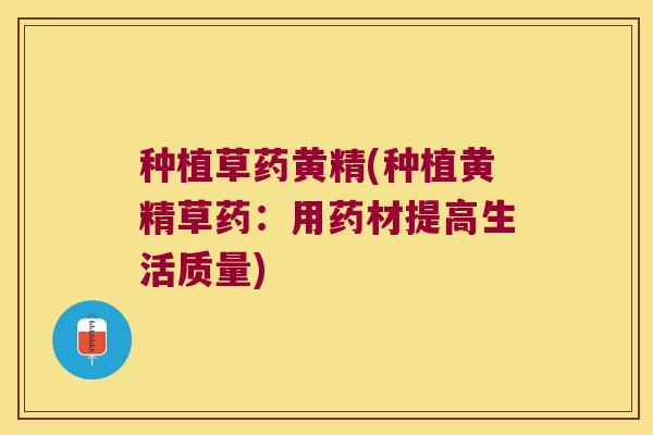 种植草药黄精(种植黄精草药：用药材提高生活质量)