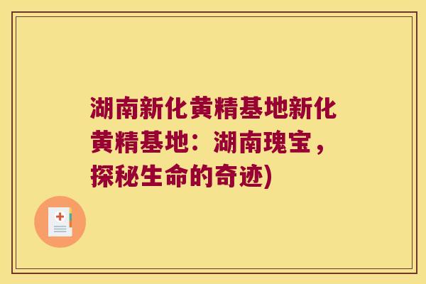 湖南新化黄精基地新化黄精基地:湖南瑰宝,探秘生命的奇迹) 湖南新化黄精基地新化黄精基地:湖南瑰宝,探秘生命的奇迹)