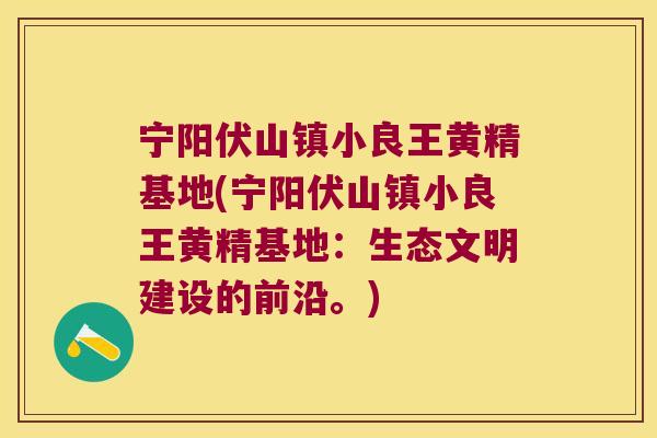 宁阳伏山镇小良王黄精基地(宁阳伏山镇小良王黄精基地：生态文明建设的前沿。)