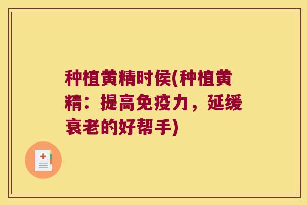种植黄精时侯(种植黄精：提高力，延缓的好帮手)