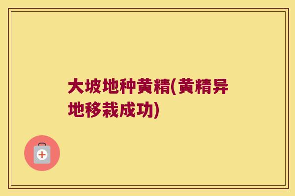 大坡地种黄精(黄精异地移栽成功)