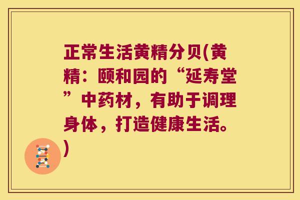 正常生活黄精分贝(黄精：颐和园的“延寿堂”材，有助于调理身体，打造健康生活。)
