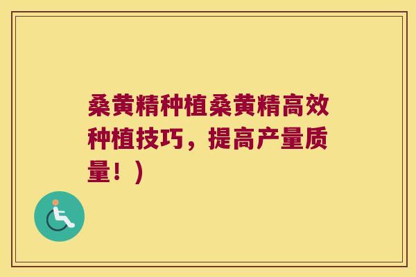 桑黄精种植桑黄精高效种植技巧，提高产量质量！)