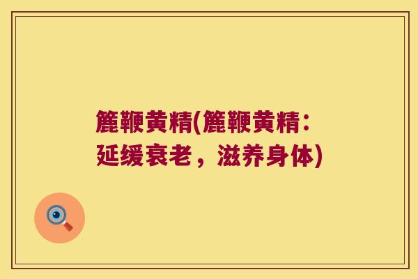 簏鞭黄精(簏鞭黄精：延缓，滋养身体)