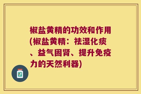 椒盐黄精的功效和作用(椒盐黄精：祛湿化痰、益气固、提升力的天然利器)