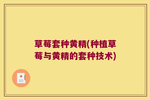 草莓套种黄精(种植草莓与黄精的套种技术) 草莓套种黄精(种植草莓与黄精的套种技术)