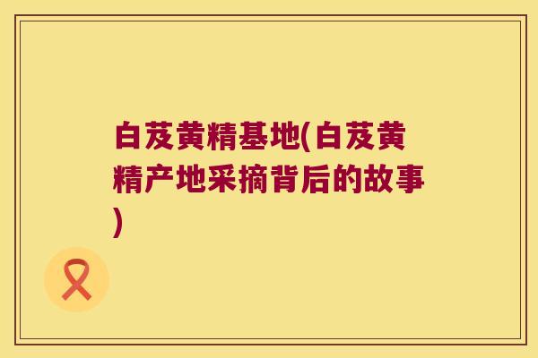 白芨黄精基地(白芨黄精产地采摘背后的故事) 白芨黄精基地(白芨黄精产地采摘背后的故事)