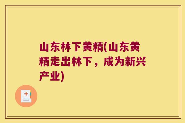 山东林下黄精(山东黄精走出林下，成为新兴产业)