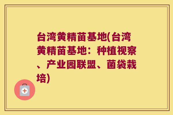台湾黄精苗基地(台湾黄精苗基地：种植视察、产业园联盟、菌袋栽培)