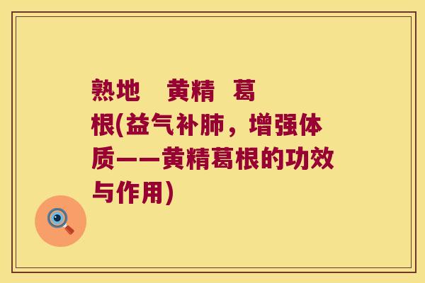 熟地   黄精  葛根(益气补，增强体质——黄精葛根的功效与作用)