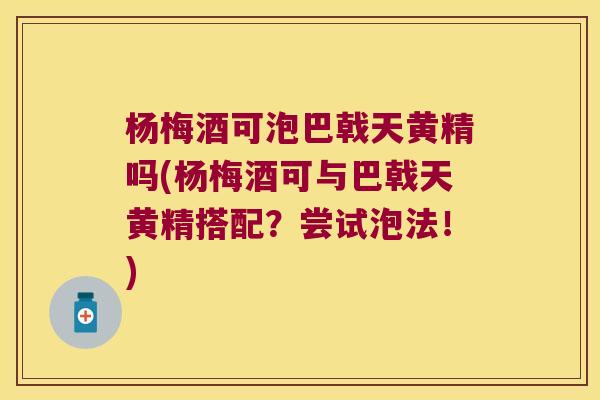 杨梅酒可泡巴戟天黄精吗(杨梅酒可与巴戟天黄精搭配?尝试泡法!) 杨梅酒可泡巴戟天黄精吗(杨梅酒可与巴戟天黄精搭配?尝试泡法!)