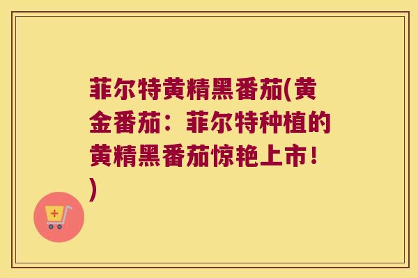 菲尔特黄精黑番茄(黄金番茄:菲尔特种植的黄精黑番茄惊艳上市!) 菲尔特黄精黑番茄(黄金番茄:菲尔特种植的黄精黑番茄惊艳上市!)