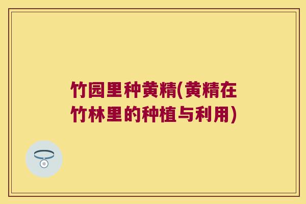 竹园里种黄精(黄精在竹林里的种植与利用) 竹园里种黄精(黄精在竹林里的种植与利用)