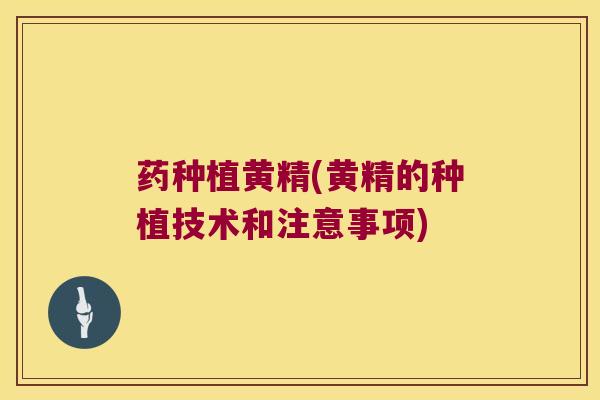 药种植黄精(黄精的种植技术和注意事项) 药种植黄精(黄精的种植技术和注意事项)