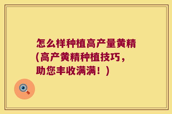 怎么样种植高产量黄精(高产黄精种植技巧，助您丰收满满！)